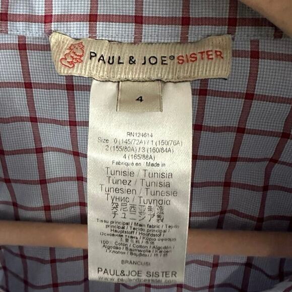 PAUL & JOE Sister Blue Maroon Windowpane Plaid Hi-Low Top Blouse - Sz XL - Picture 2 of 5